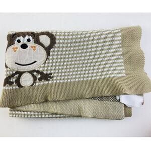 Monkey Sweater Knit Baby Blanket White Tan Beige Brown Toys ‘R’ Us Geoffrey LLC